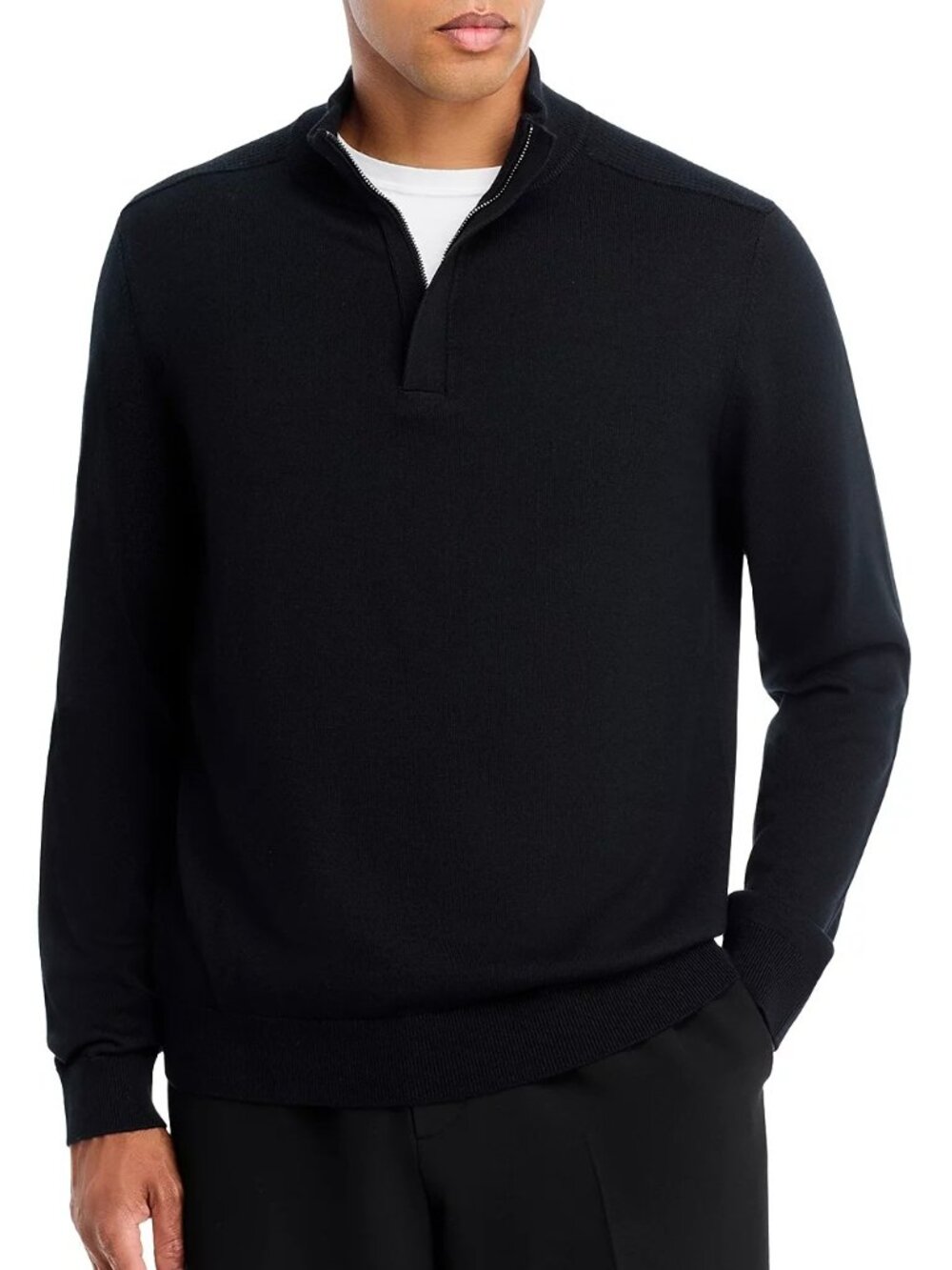 Hugo Boss Men's Long Sleeve BOSS Horman 1/4 Zip Pullover Wool Sweater Black XL